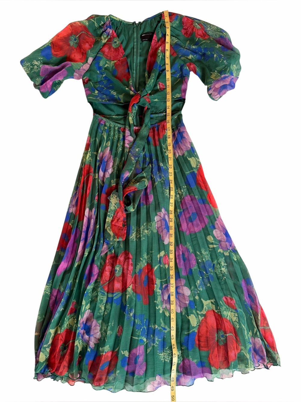 ASOS Floral Tie-Front Pleated Midi Dress with Cut-Out - Picture 6 of 8